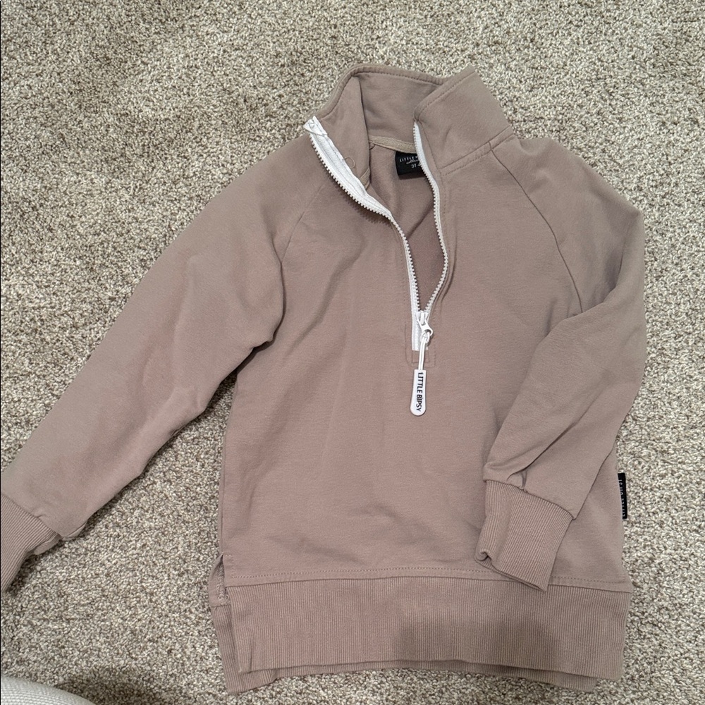 Little Bipsy Taupe Half-Zip Sweater